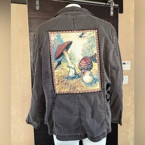 Upcycled Mushroom Brown Button-Up Erika Blazer-Earthy Elegance w/Whimsical Twist